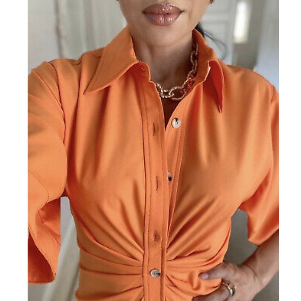 Zara orange draped shirt dress - Picture 13 of 16